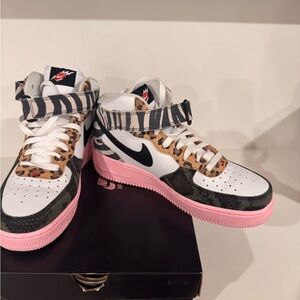 Nike Air Force 1 Mid Zebra and Pink Sneakers